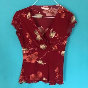 Fresh Wear Red Floral Shirt, size XXS